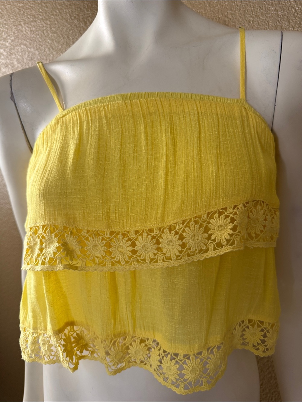 Olsenboye Yellow Lace-Trim Spaghetti Strap Camisole